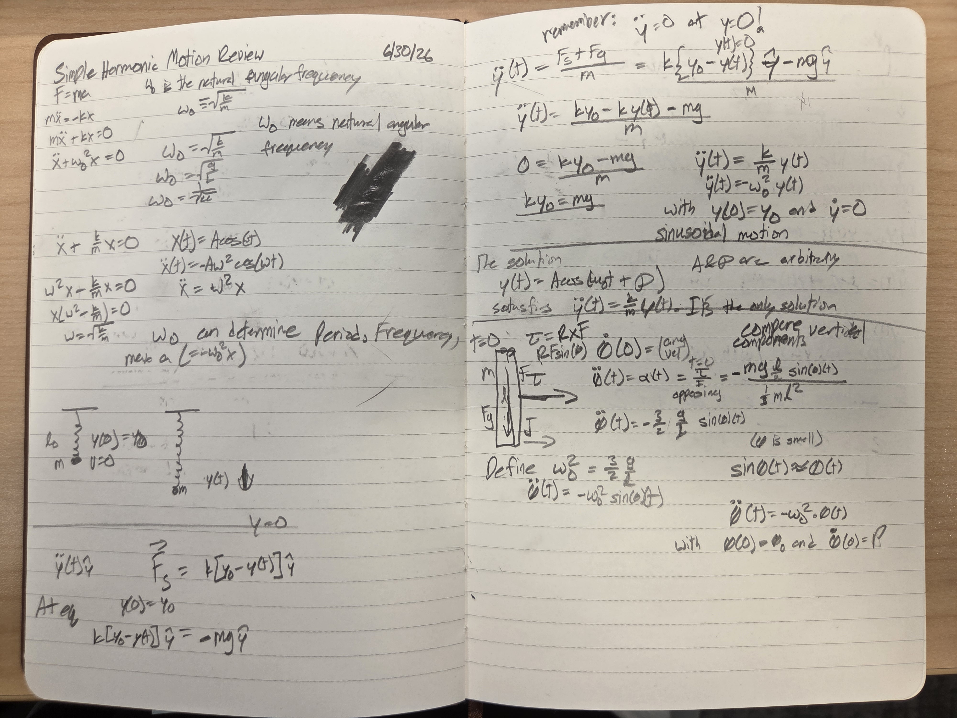 Handwritten SHM notes spread